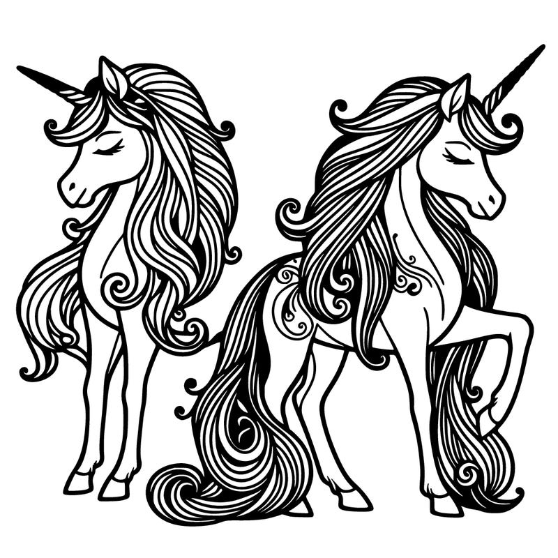 2 mystical unicorns detailed