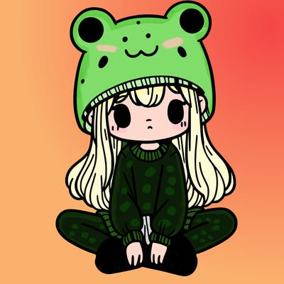 a girl wearing a frog hat and some frog socks