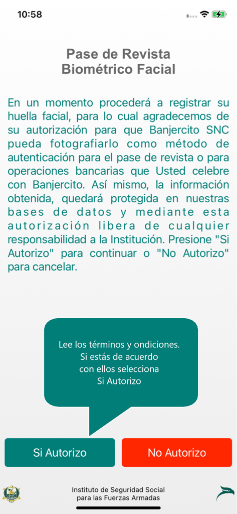 Revista Supervivencia Militar - Schermata di autorizzazione biometrica facciale per l'app Revista Supervivencia Militar