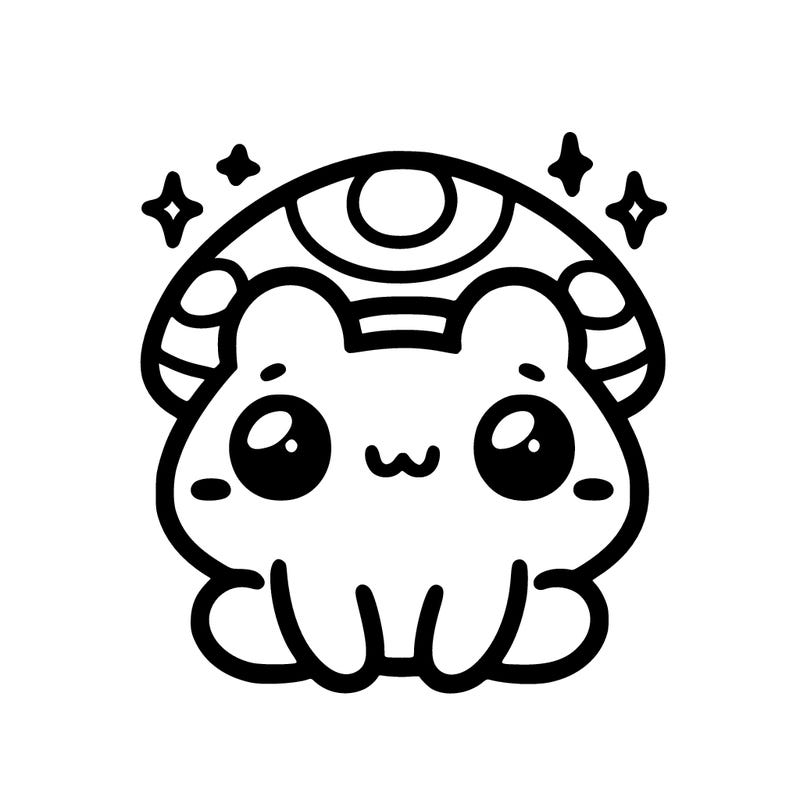 a cute kawaii frog with a mushroom on its head