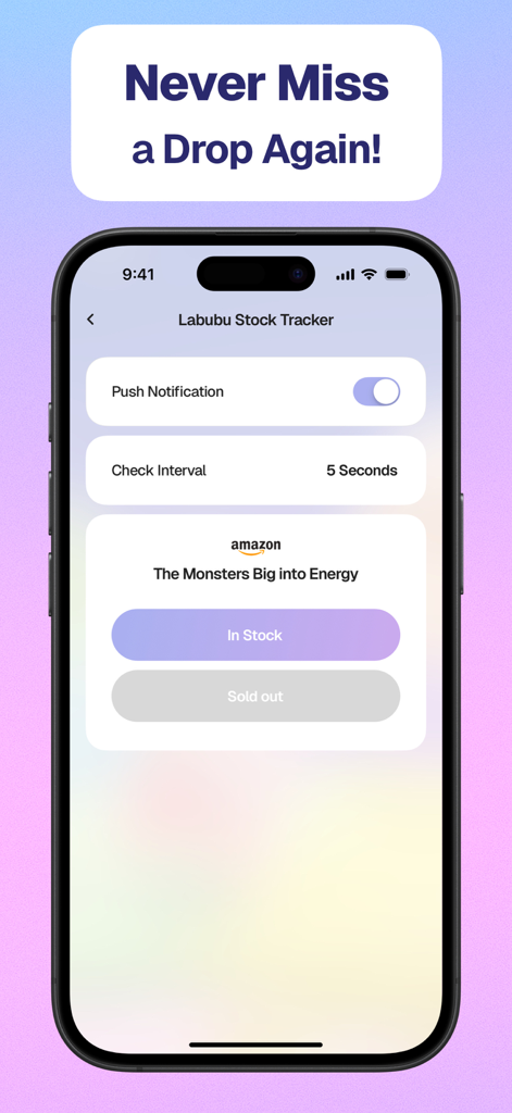 푸시 알림 설정으로 Labubu 재고 가용성을 추적하는 HotBox 앱 화면