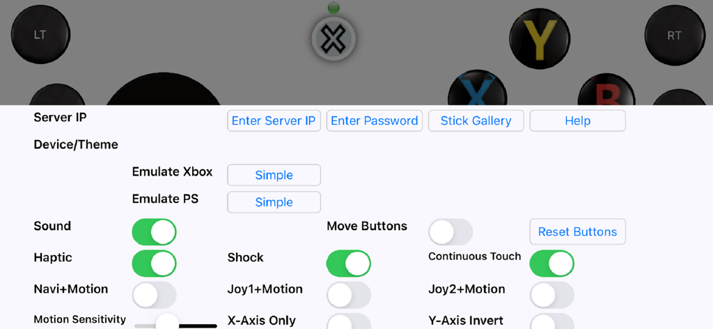 VGamepad Lite settings interface for PC controller customization