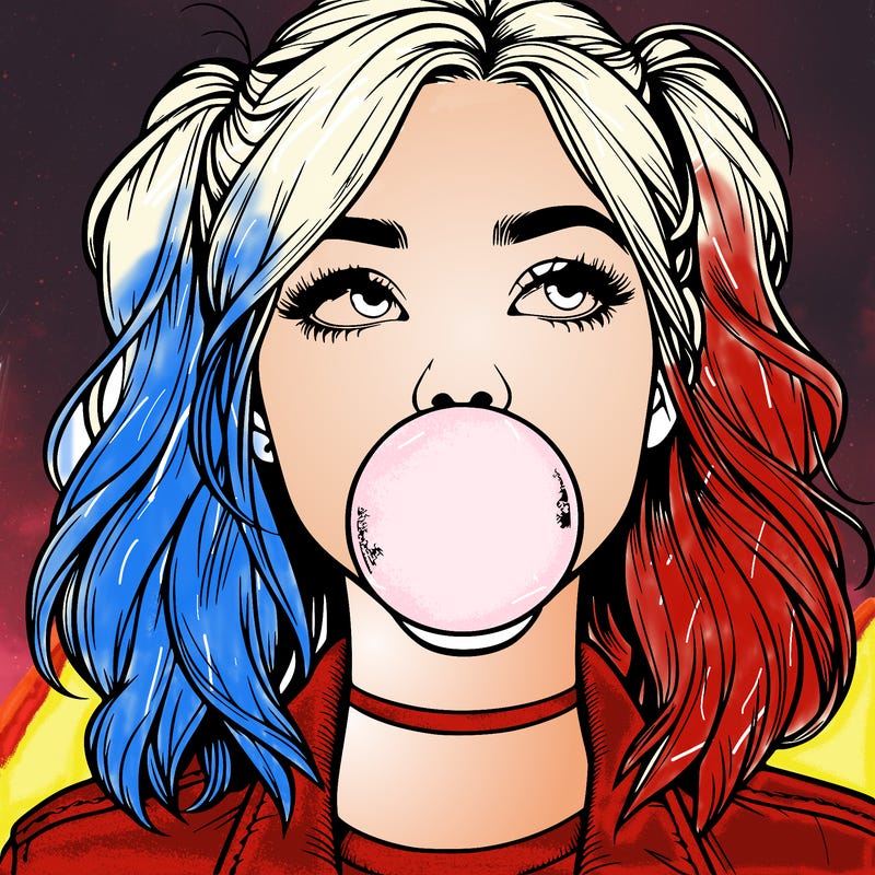 realististic girl blowing bubble -gum