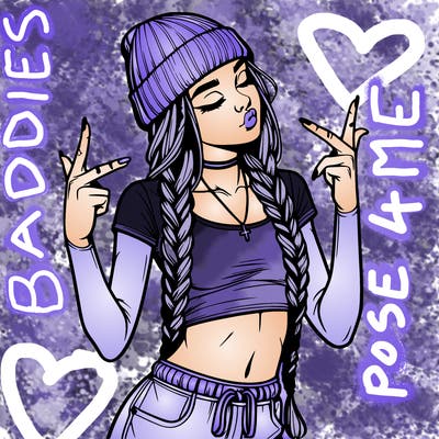 realistic teenage girl with braids and a beanie and crop top doing 🫶🏼