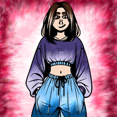realistic girl faceless with baggy pants and a crop top