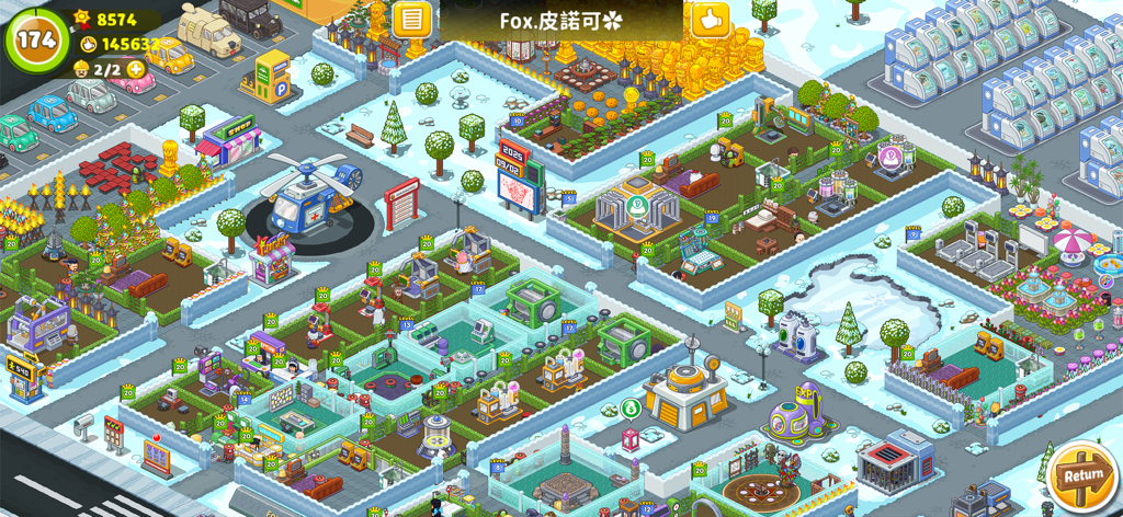 Fun Hospital - Tycoon is back - Una vista isométrica de un campus hospitalario grande y complejo en la simulación magnate Fun Hospital.