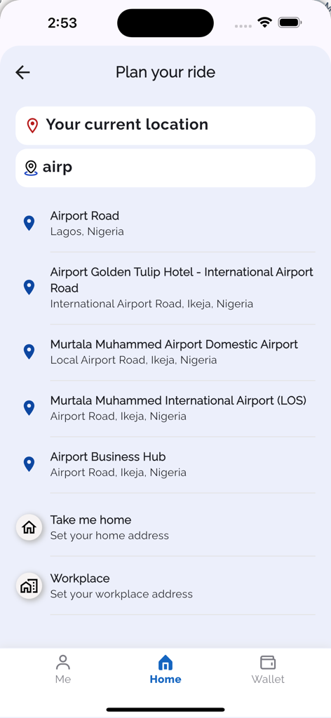 Lift: Book any ride - Lift app interface showing destination search for planning a ride