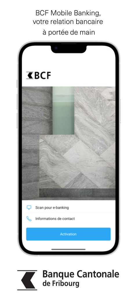 BCF Mobile Banking - Activation screen of the BCF Mobile Banking app for Banque Cantonale de Fribourg