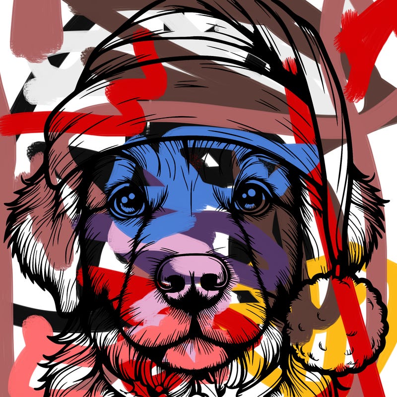 realistic dog with a christmas hat