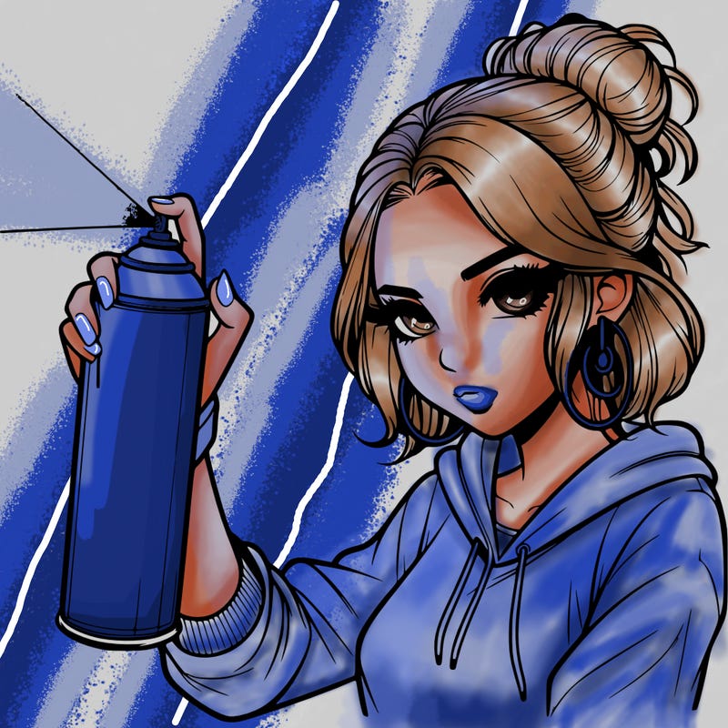 a realistic girl spray painting