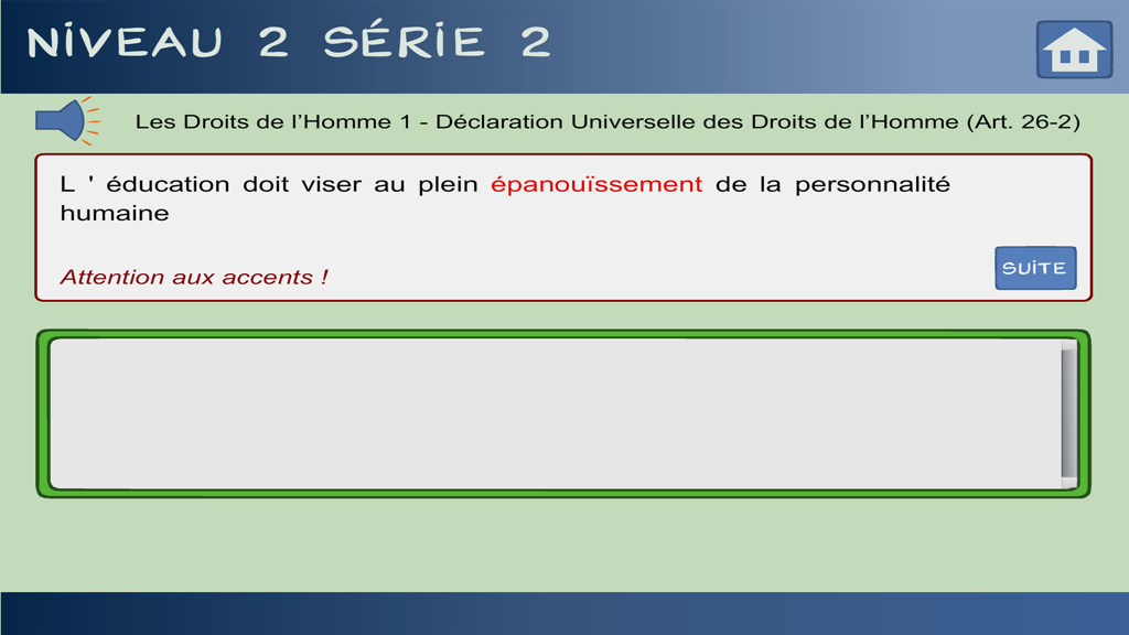 Meilleur en orthographe Lite - Meilleur en orthographe Liteアプリのフランス語ディクテーション演習画面。スペルとアクセントに焦点を当てています。