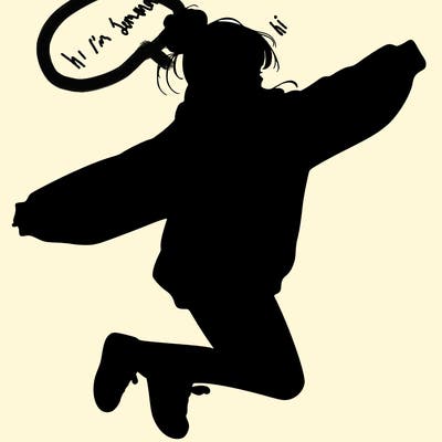 realistic girl jumping with a bun and oversized sweatshirt
