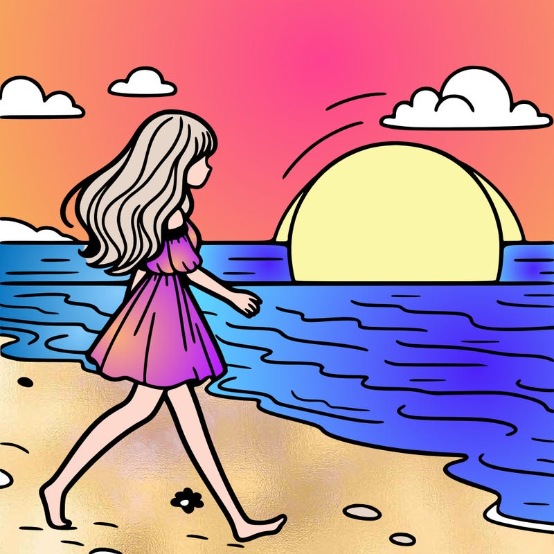 girl walking on beach at sunset