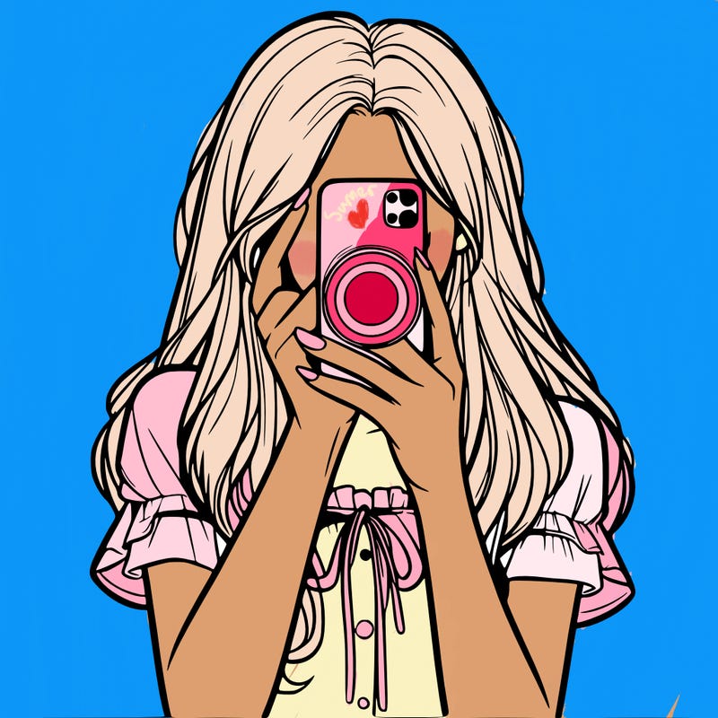 a realistic girl holding her phone taking pictures