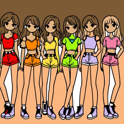 a group of girls wearing crop tops and shorts