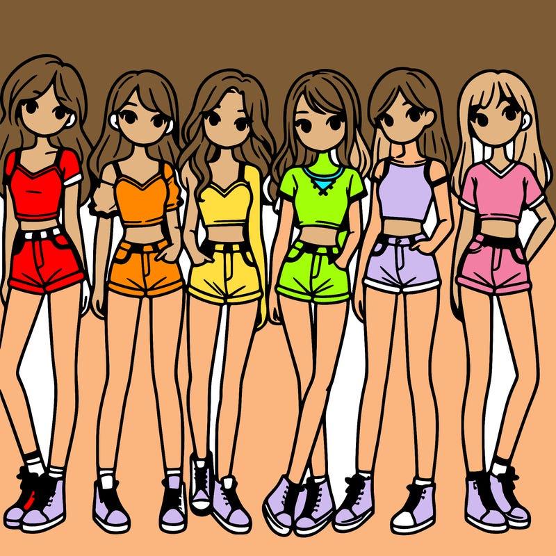 a group of girls wearing crop tops and shorts