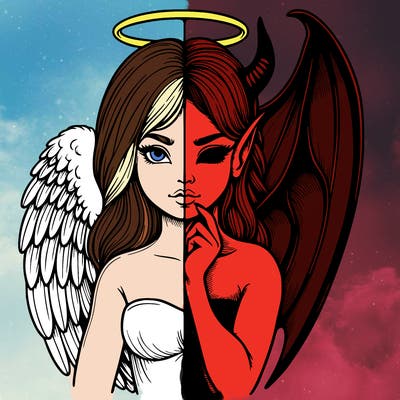 realistic angel half demon