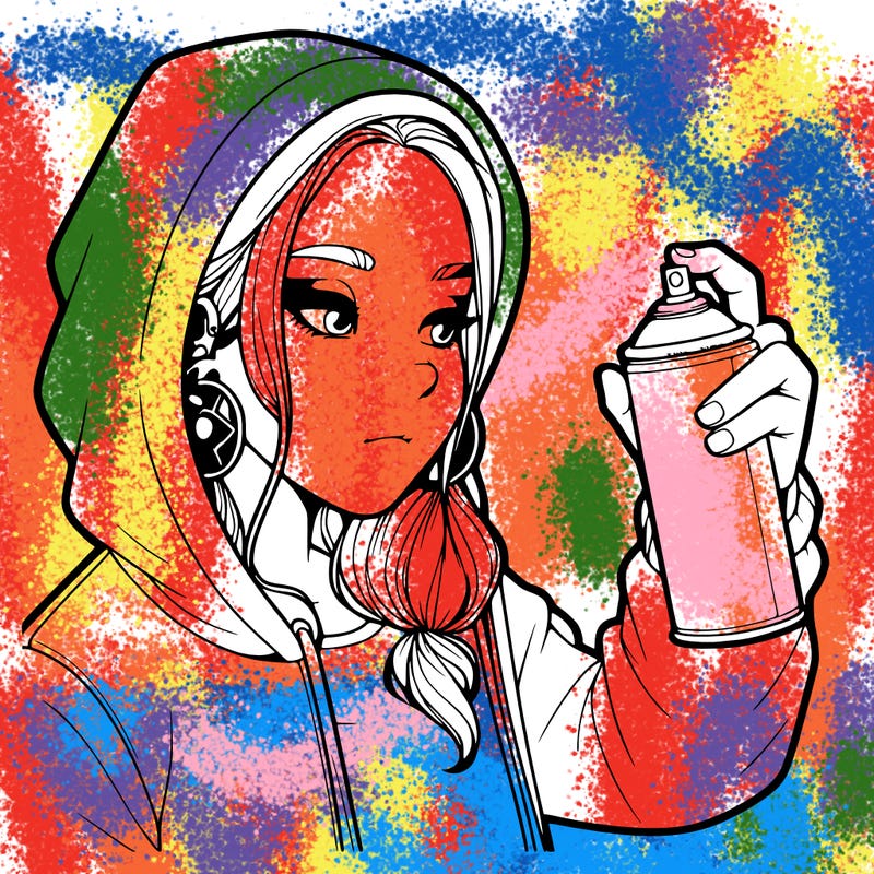 a realistic girl, spray painting