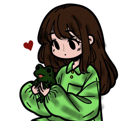 girl with long hair and a oversized shirt. and she is holding a frog