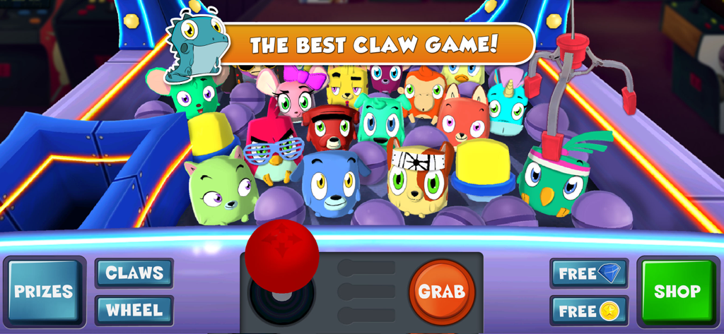 Digital claw machine filled with colorful animal prizes in Prize Claw 2 game