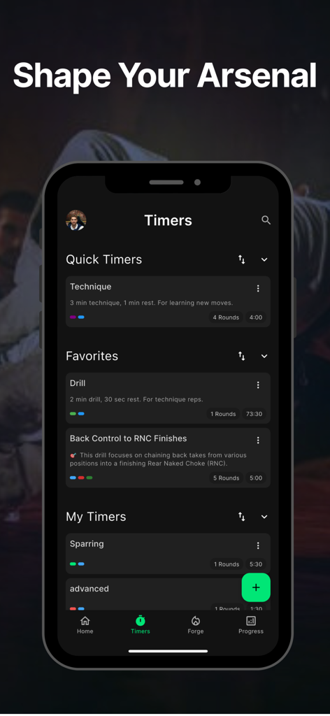 TapFlow: BJJ Timer & Drills - Interfaz de la aplicación TapFlow que muestra temporizadores de entrenamiento BJJ personalizados para ejercicios de técnica y sesiones de sparring
