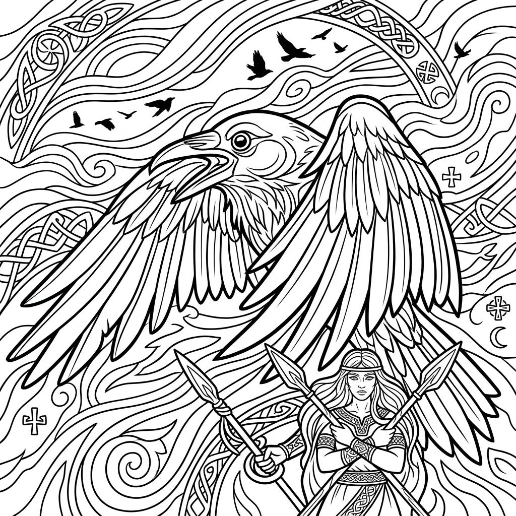 The Morrígan Celtic Goddess Coloring Page for Seniors — Color Pop