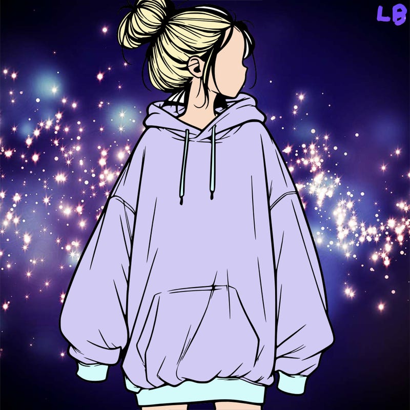 realistic girl with a oversized sweatshirt on and a bun