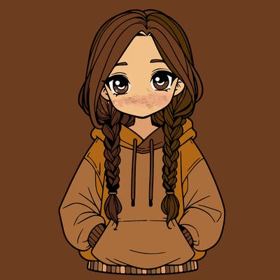 a realistic girl with a oversized hoodie and she has braids