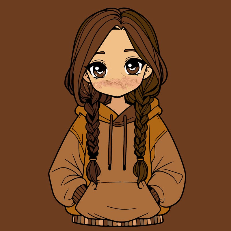 a realistic girl with a oversized hoodie and she has braids