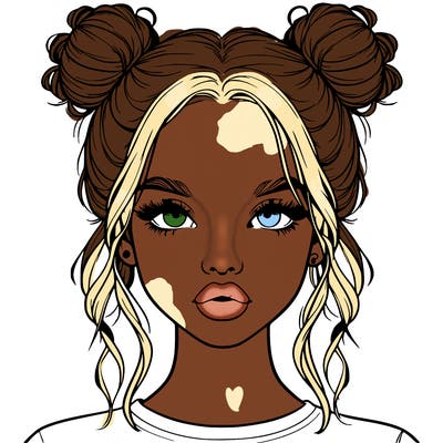 realistic girl with two buns in hair and lips