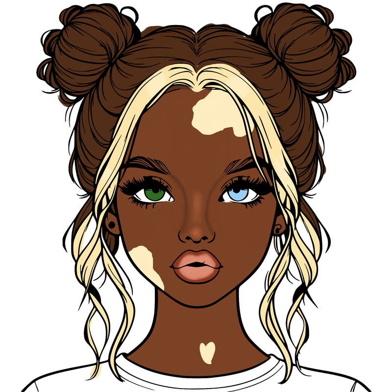 realistic girl with two buns in hair and lips