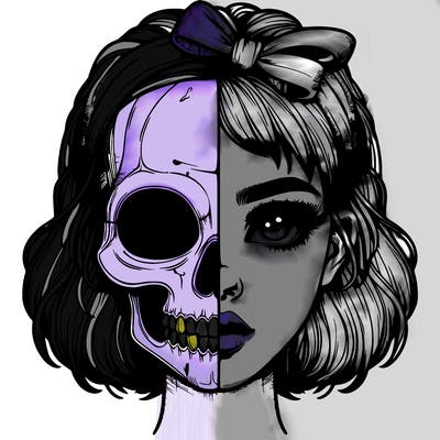 realistic girl with half skull mask