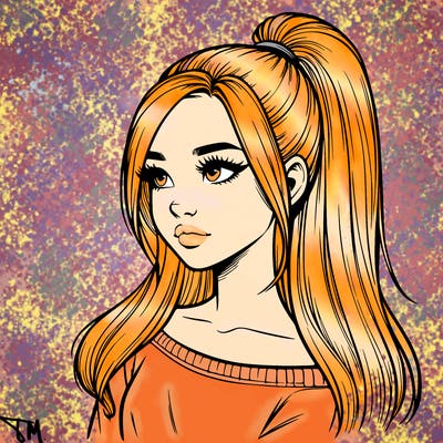 realistic girl with a high ponytail