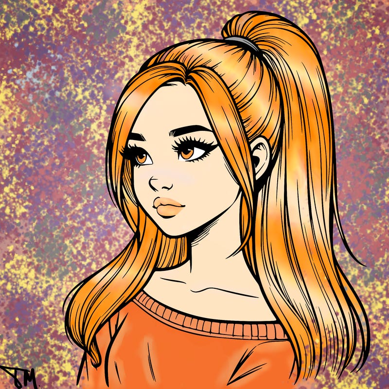 realistic girl with a high ponytail