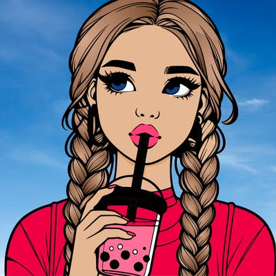 realistic girl with braided hair drinking boba