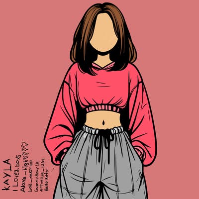 realistic girl faceless with baggy pants and a crop top
