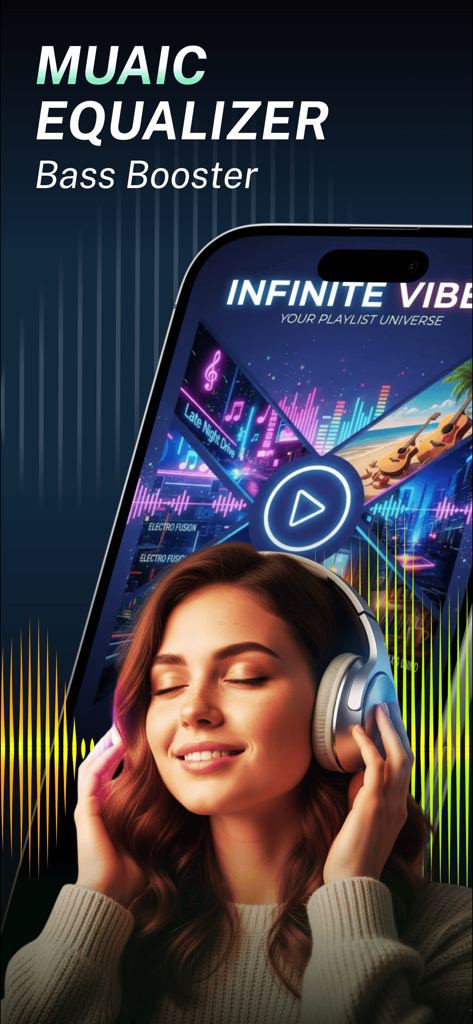 Une femme portant un casque et profitant de la musique avec les fonctionnalités d'égaliseur et d'amplification des basses du lecteur hors ligne PowerAmp