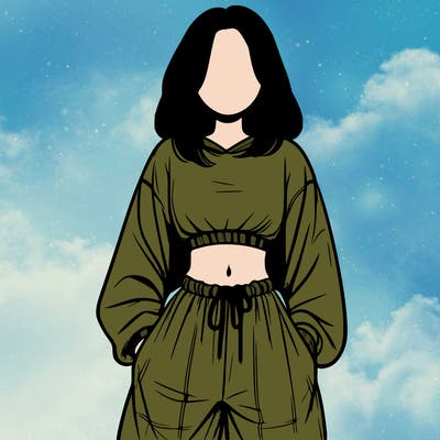 realistic girl faceless with baggy pants and a crop top