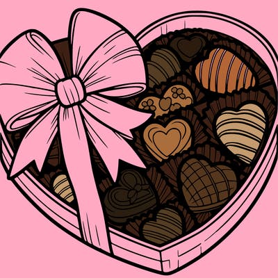 a heart-shaped box of chocolates with a bow.