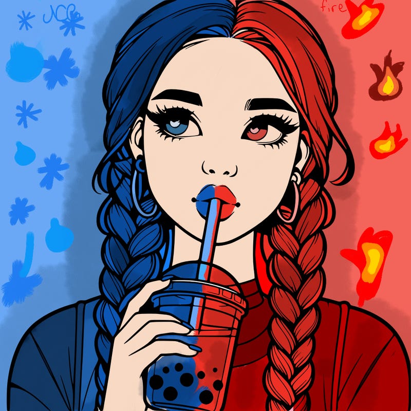 realistic girl with braided hair drinking boba