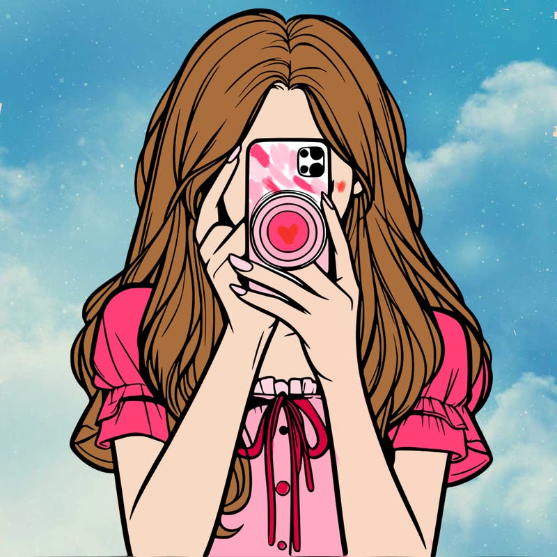 a realistic girl holding her phone taking pictures