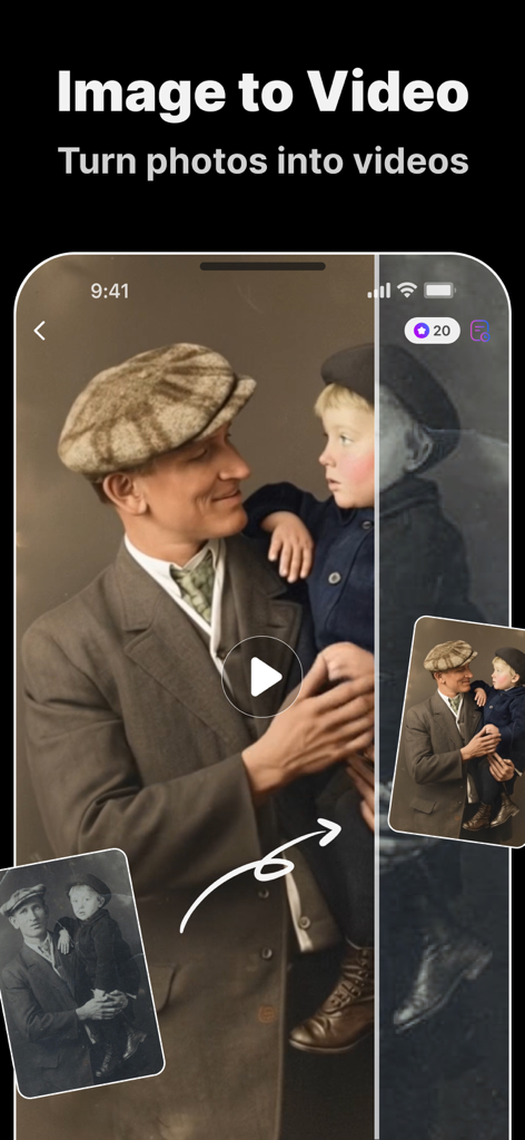 Snapana: AI Video Generator - Snapana mobile app interface demonstrating how to turn static photos into animated AI videos
