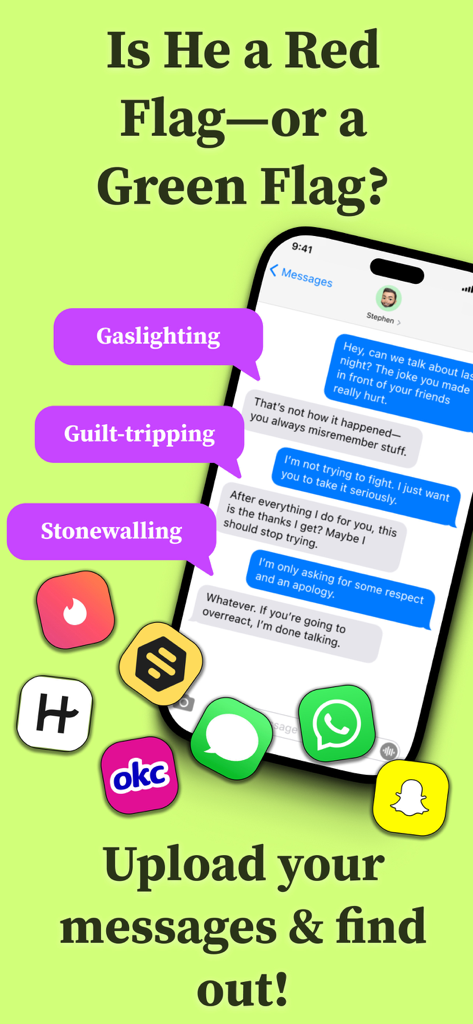 Tea App for Women - Safe Tea - Safe Tea app interface identifying dating red flags in a message conversation