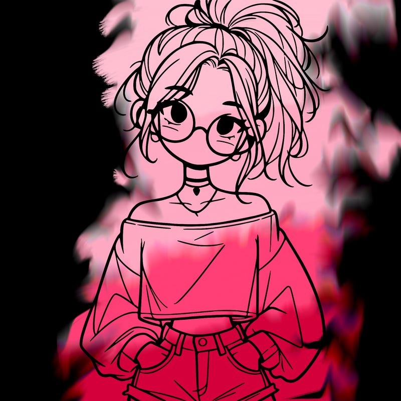 girl with a messy ponytail glasses a baggy crop top and jean shorts