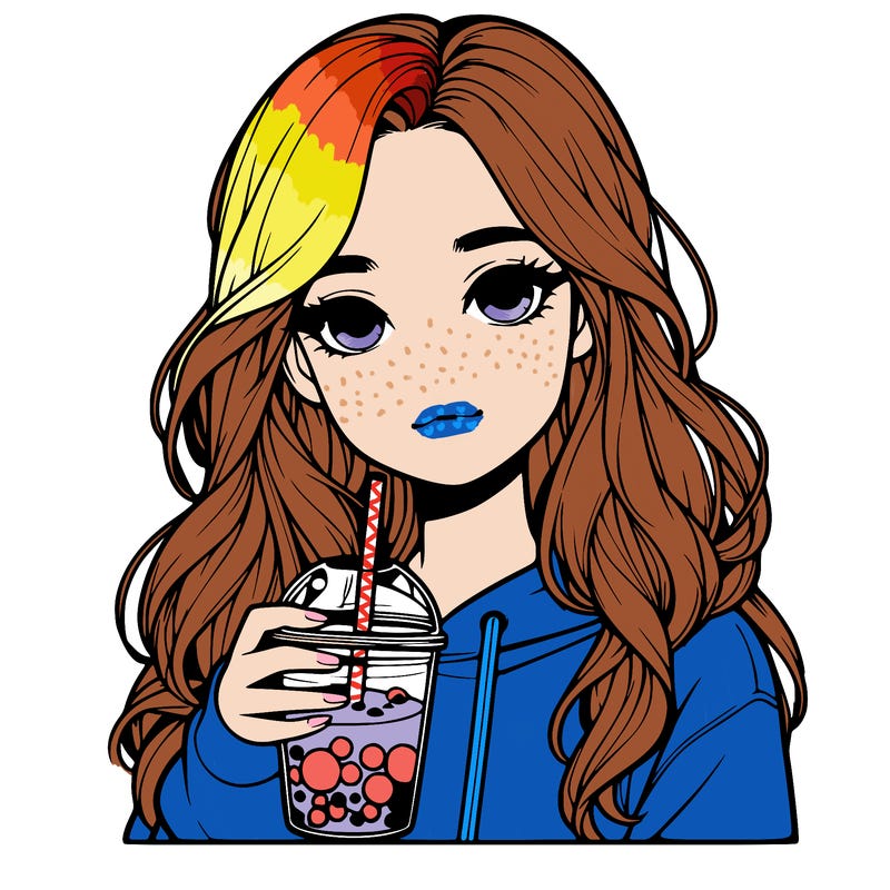 realistic teen girl with boba