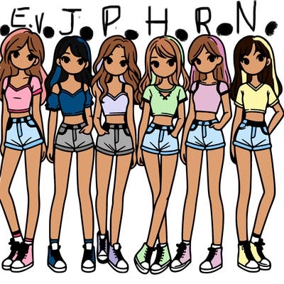 a group of girls wearing crop tops and shorts