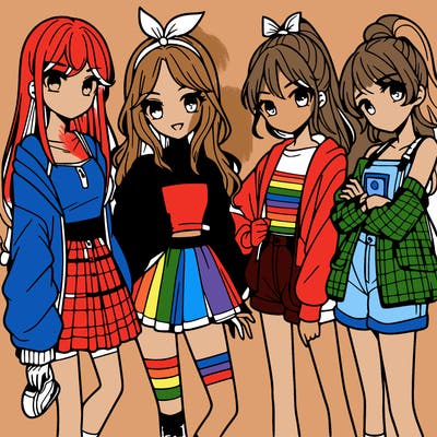 teen manga girls group of 4