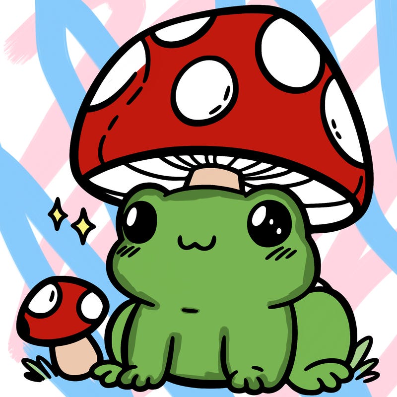 a cute frog with a mushroom hat
