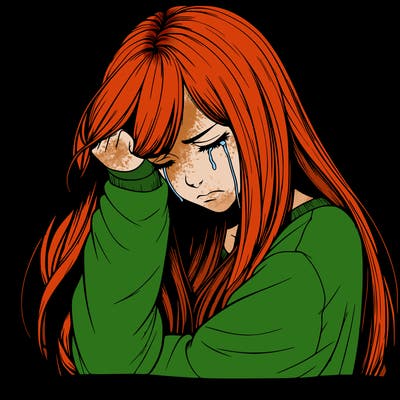 realistic depressed girl with long hair crying
