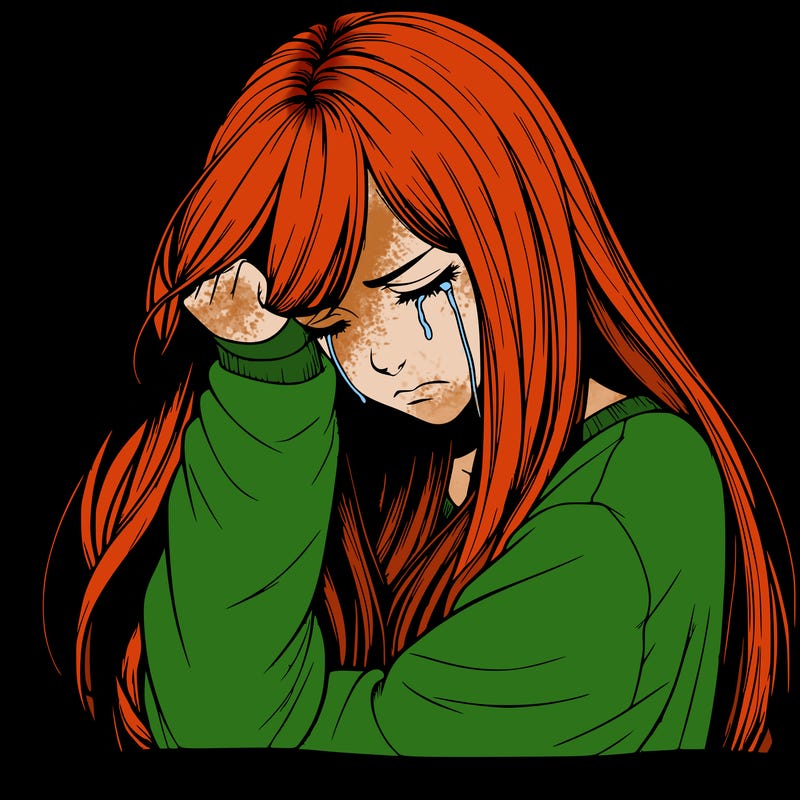 realistic depressed girl with long hair crying